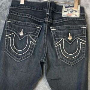 Vintage True Religion Straight Leg Dark Wash Low Rise Jeans Contrast Stitch 31